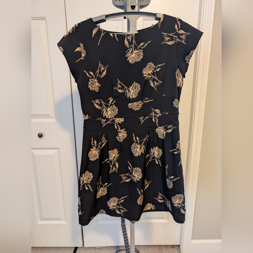 APRICOT Black Dress with Cream Floral Design